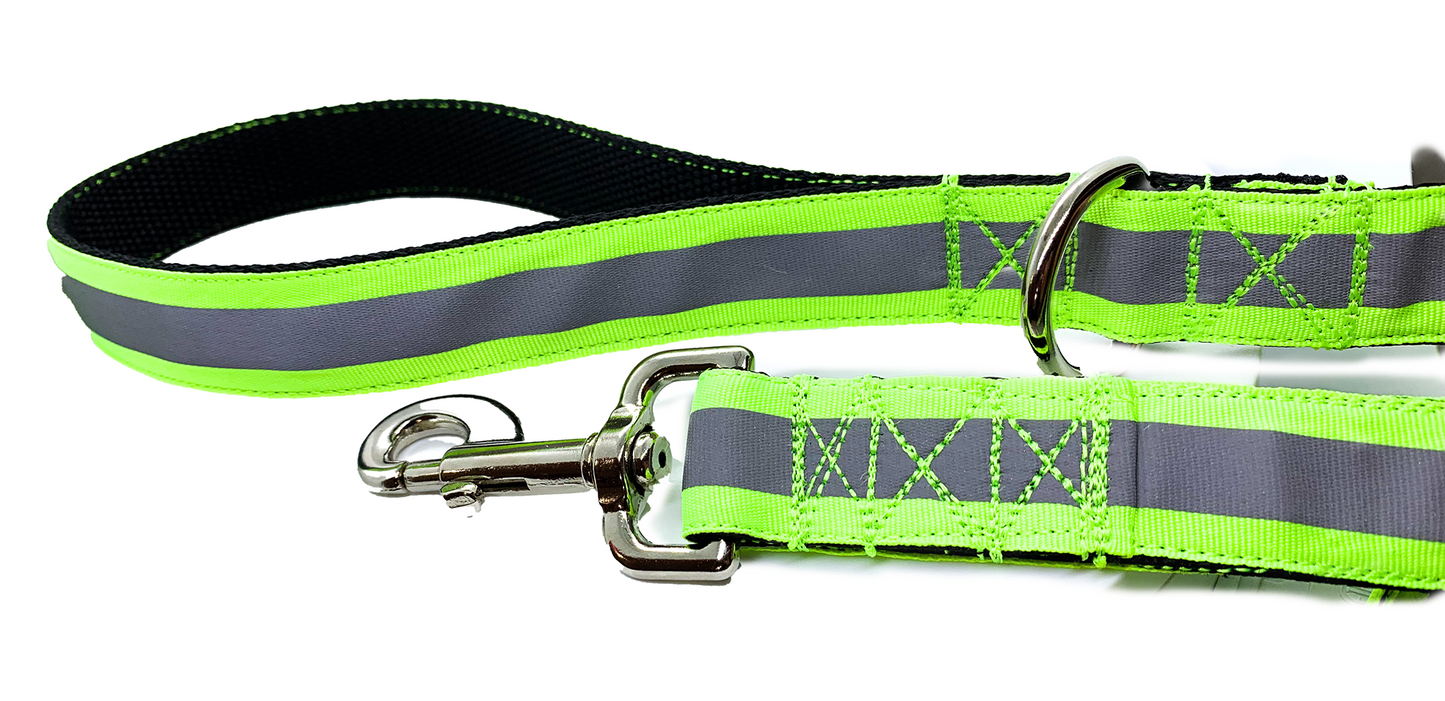 Neon Green Reflective Leash 1" width choose length