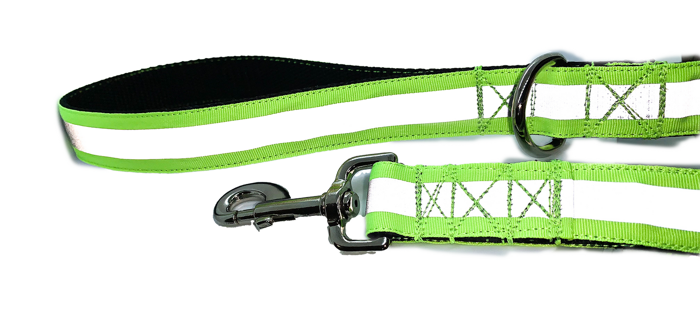 Neon Green Reflective Leash 1" width choose length