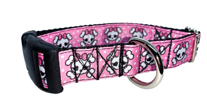 Pink Bow Skull Dog Collar, Adjustable