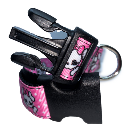 Pink Bow Skull Dog Collar, Adjustable