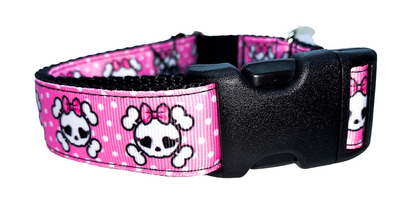 Pink Bow Skull Dog Collar, Adjustable