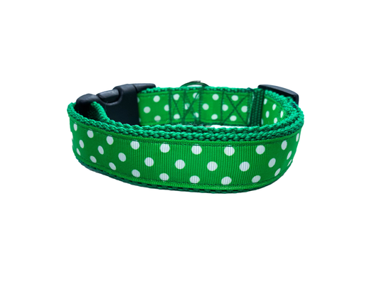 Green Polka Dot Collar 1" Width Adjustable