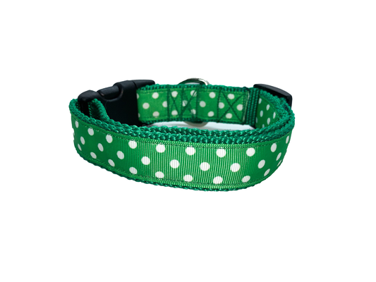 Green Polka Dot Collar 1" Width Adjustable