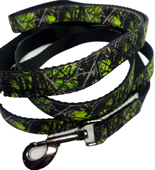 Electric Green Camouflage Leash 1" width choose length