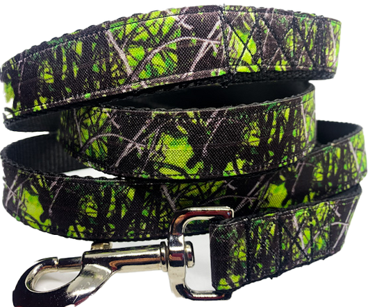 Electric Green Camouflage Leash 1" width choose length