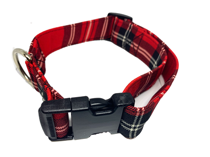 Fall Red Plaid Dog Collar 1.5 inch width Large